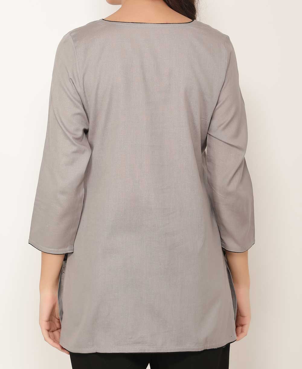 Peacock Lotus Mandala Grey and Black Cotton Tunic Top